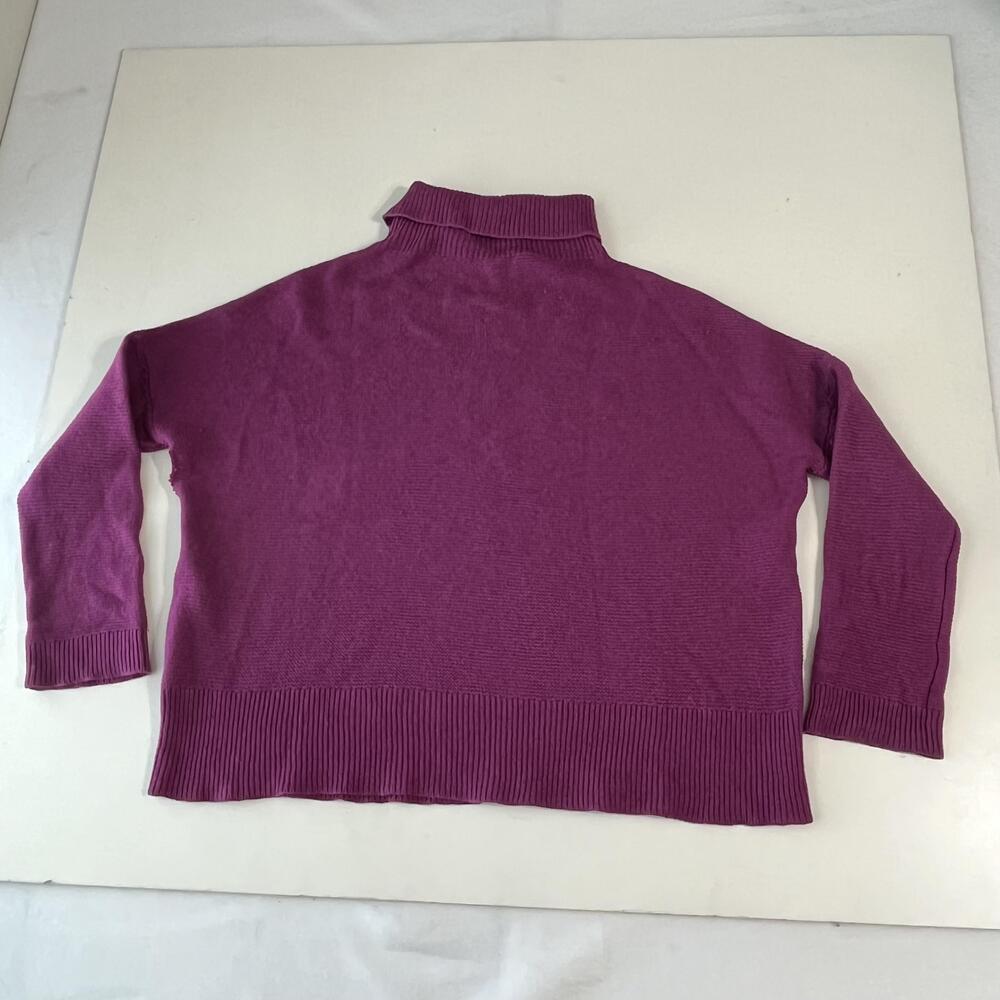 Eileen Fisher Sweater Womens XS Purple Yak Wool Turtleneck 3/4 Sleeve Knit Boxy